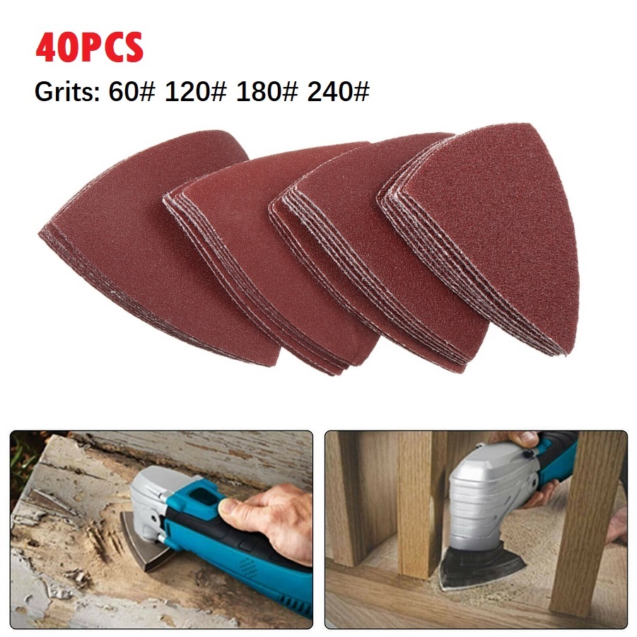 Power Tools Accessories - 40pc Triangle Sandpaper 60/120/180/240Grit Hook AndLoop